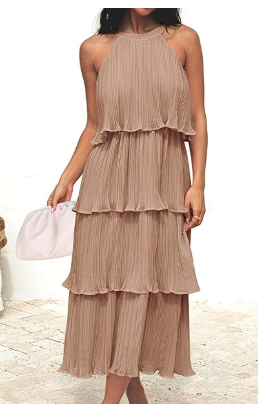 Halter-neck sleeveless ruffle dress