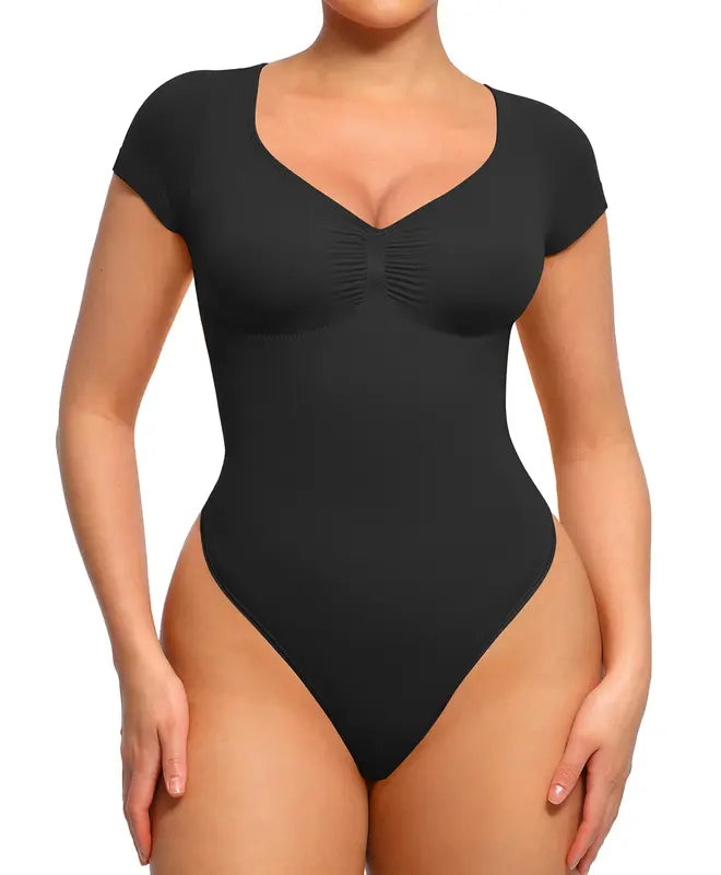 Seamless short-sleeved thong bodysuit