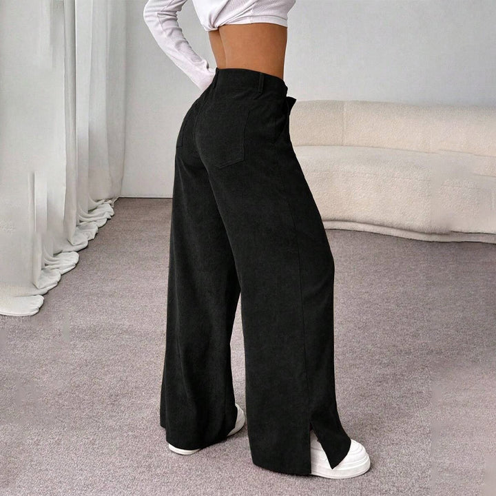 Soft Corduroy Slit Wide-Leg Pants
