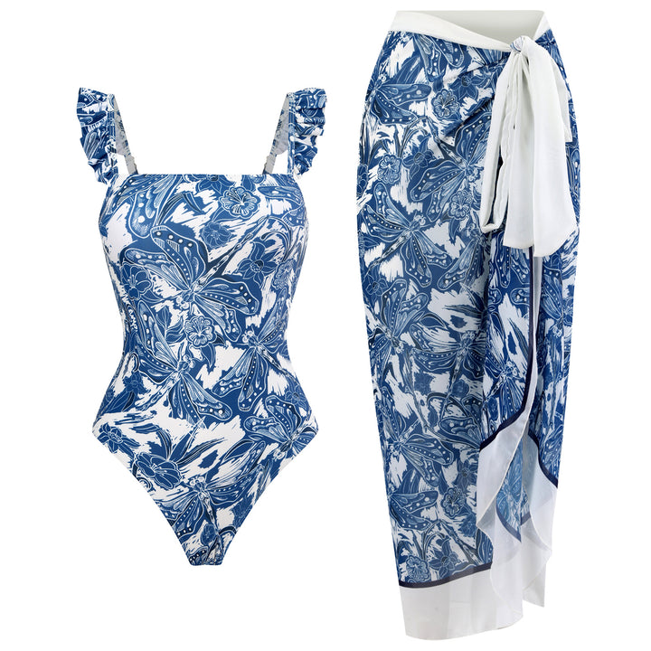 Fashion Printed Lace Straps Swimsuit