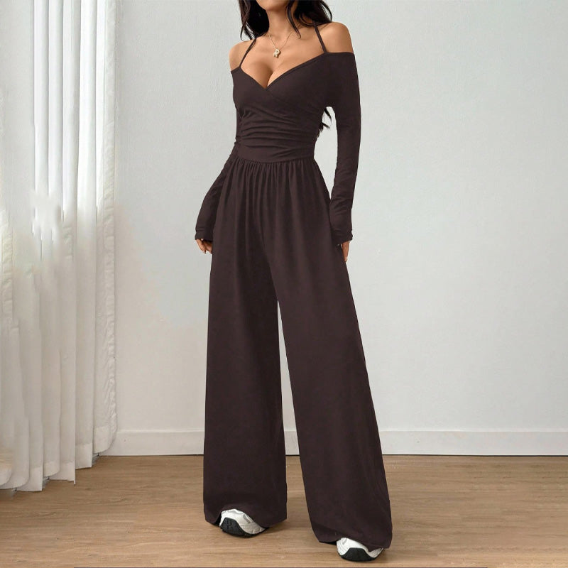 Solid Color Off-Shoulder Casual Jumpsuit