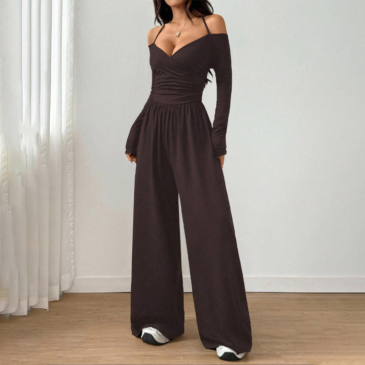 Solid Color Off-Shoulder Casual Jumpsuit