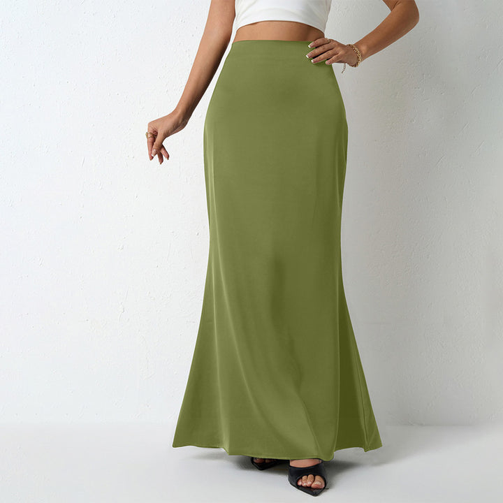 Solid Color Satin Midi Skirt