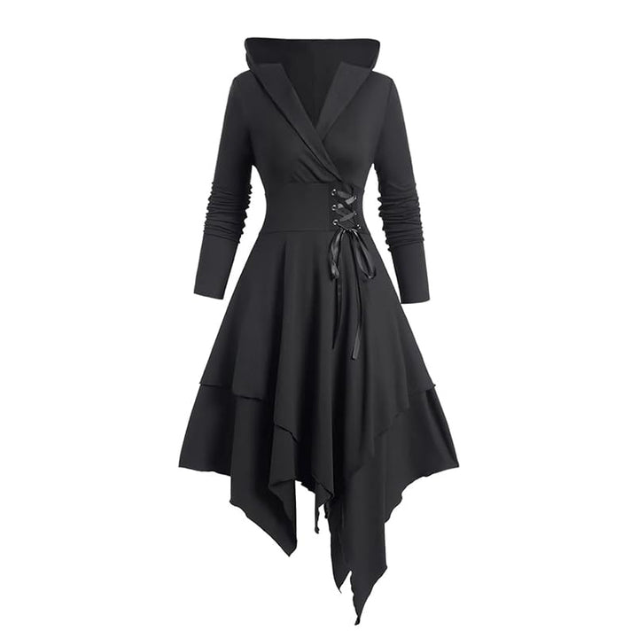 Tie-up hooded asymmetrical dress