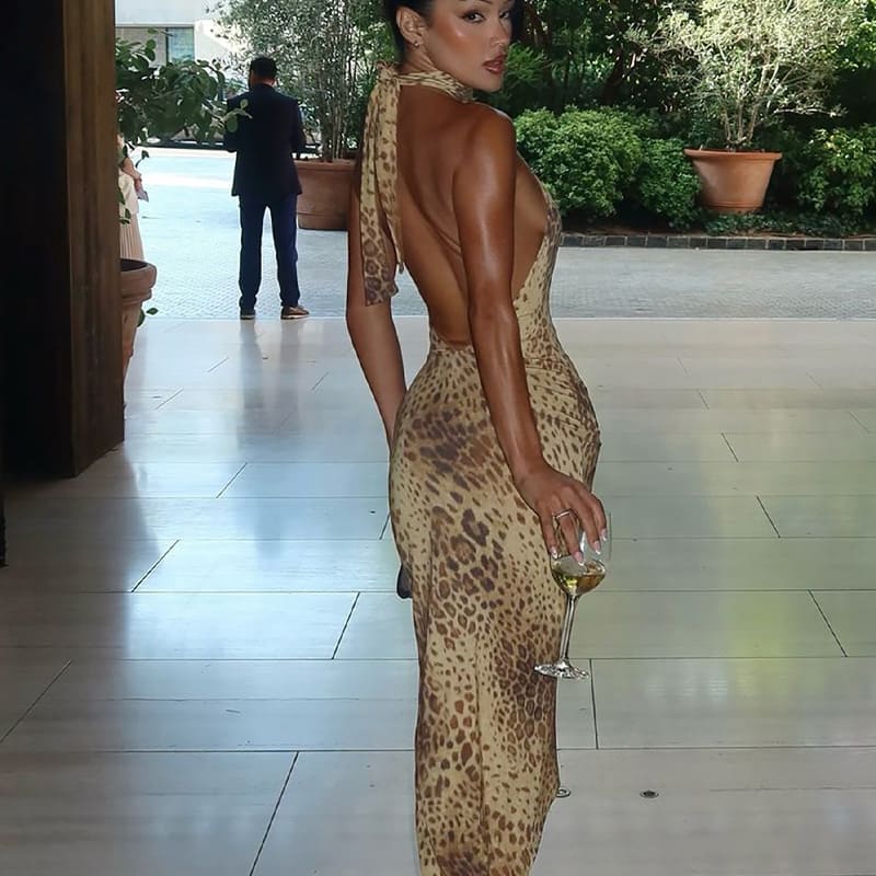New backless halter neck asymmetrical dress