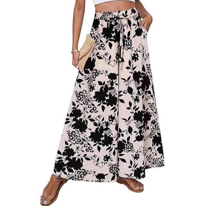 High-waisted flowy floral wide-leg pants