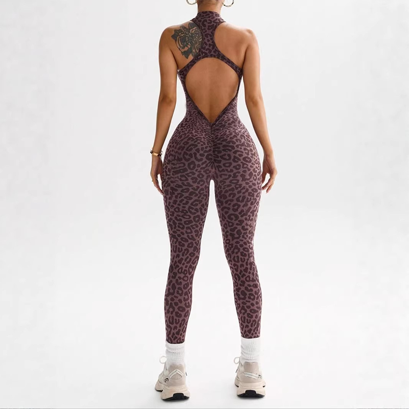 Leopard Print Backless Slim-Fit Halter Jumpsuit