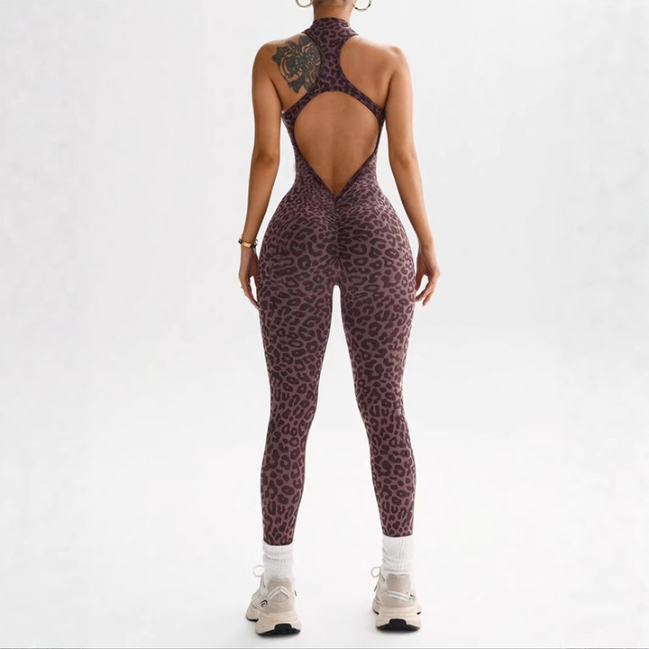 Leopard Print Backless Slim-Fit Halter Jumpsuit