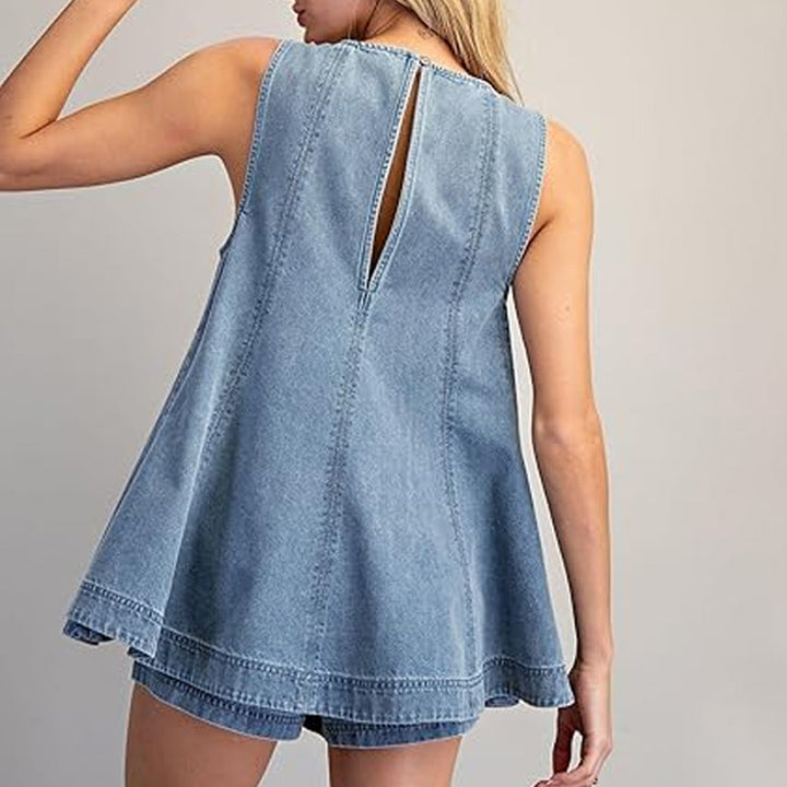 Denim two-piece set: casual top and shorts