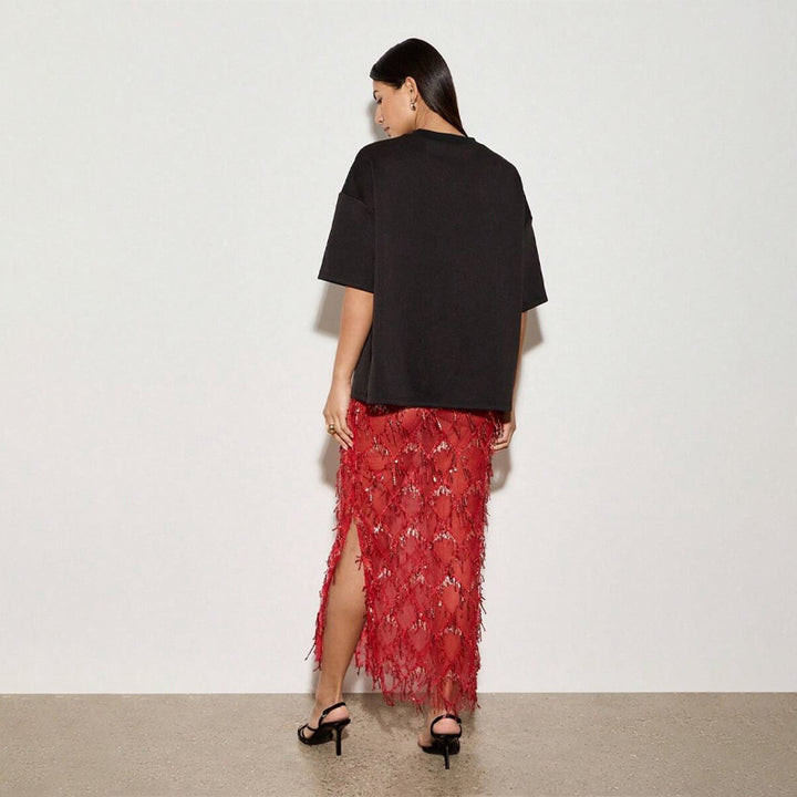Tassel Sequin Midi Skirt