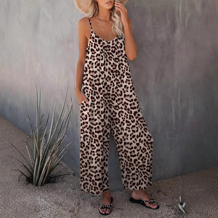 Casual sleeveless leopard print jumpsuit