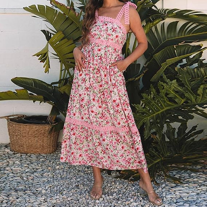 Pink floral lace maxi dress