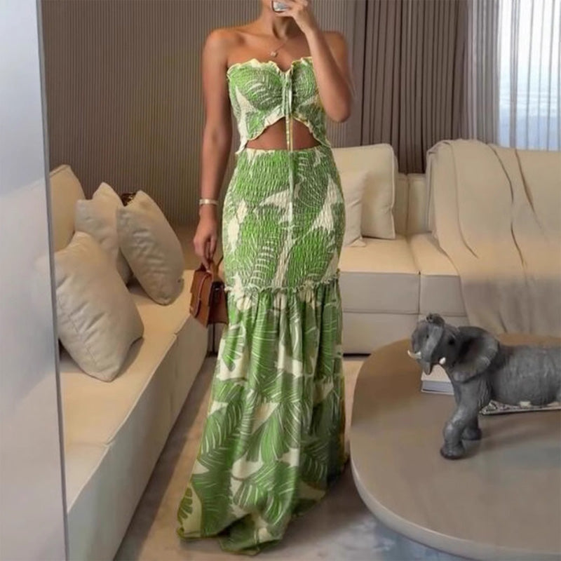 Strapless ruched maxi dress set