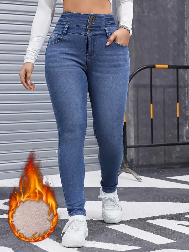 High-waisted fleece-lined jeans