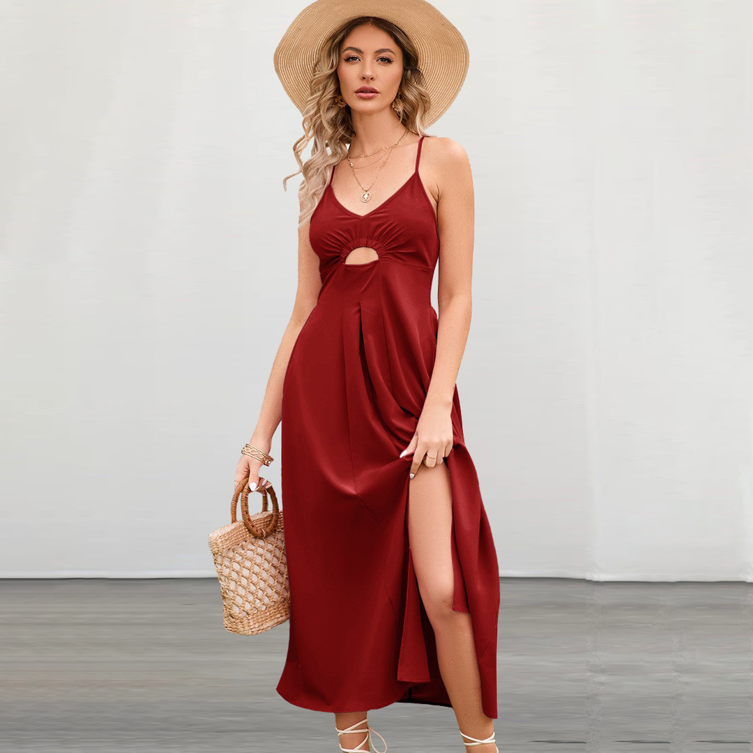 Sleeveless V-neck cutout slit maxi dress
