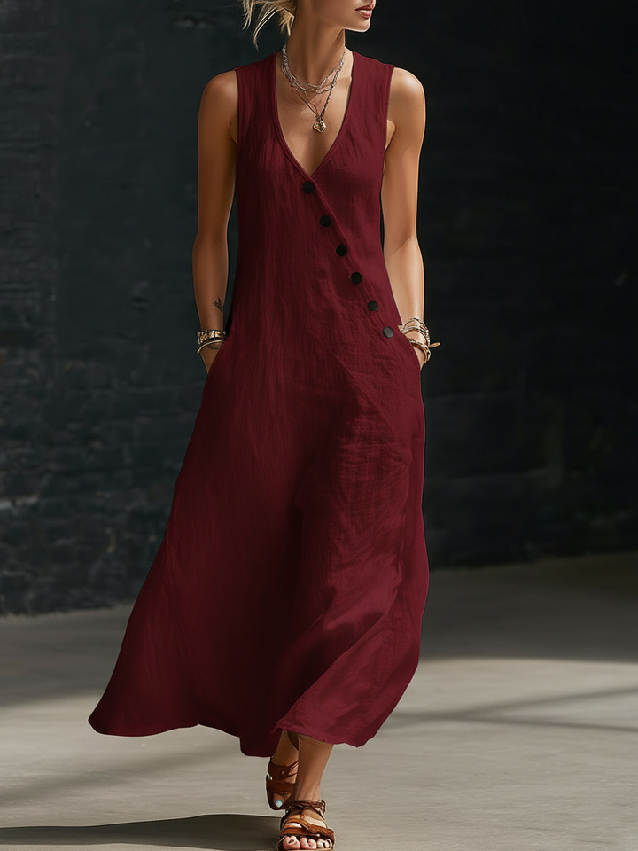 Solid color button solid color vest dress