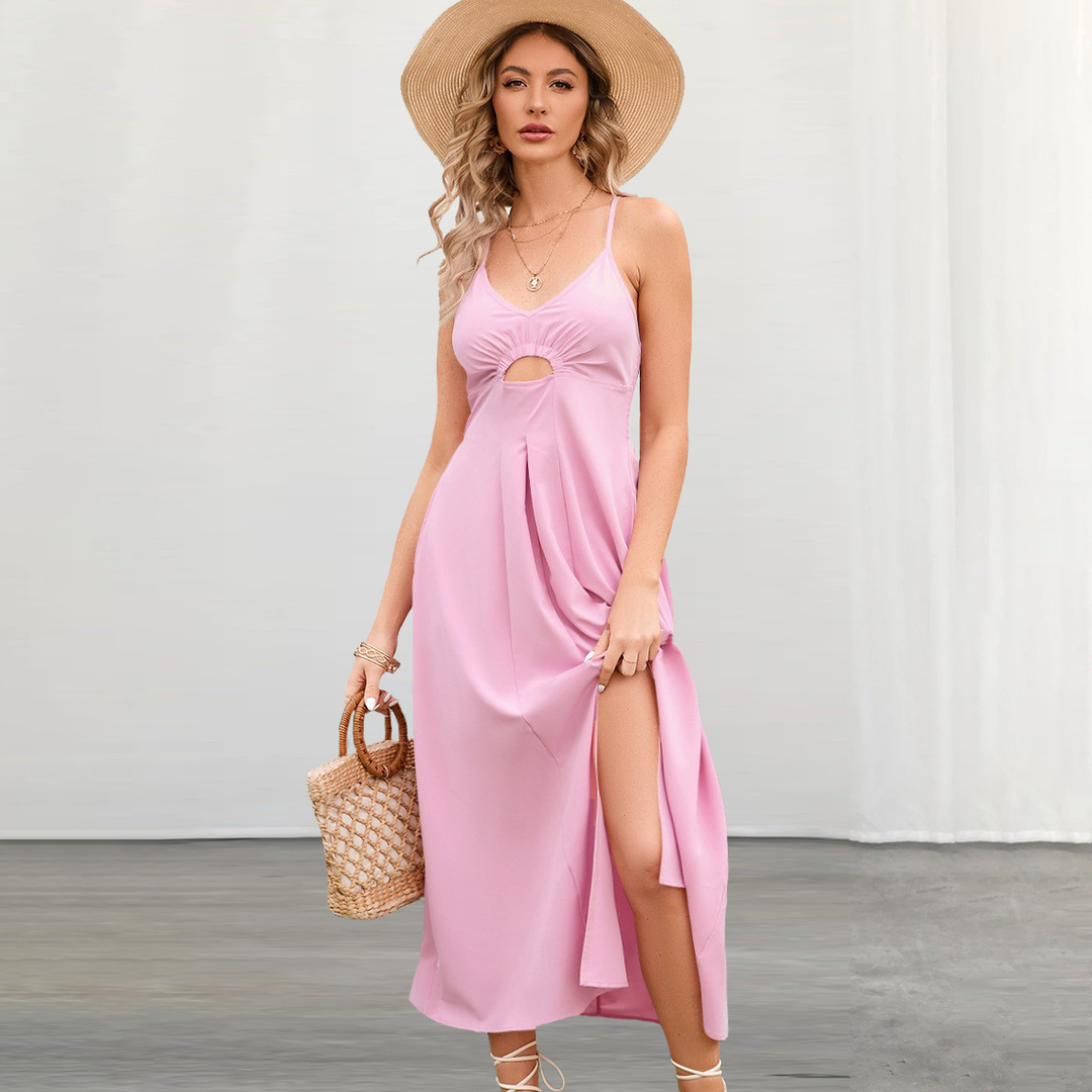 Sleeveless V-neck cutout slit maxi dress