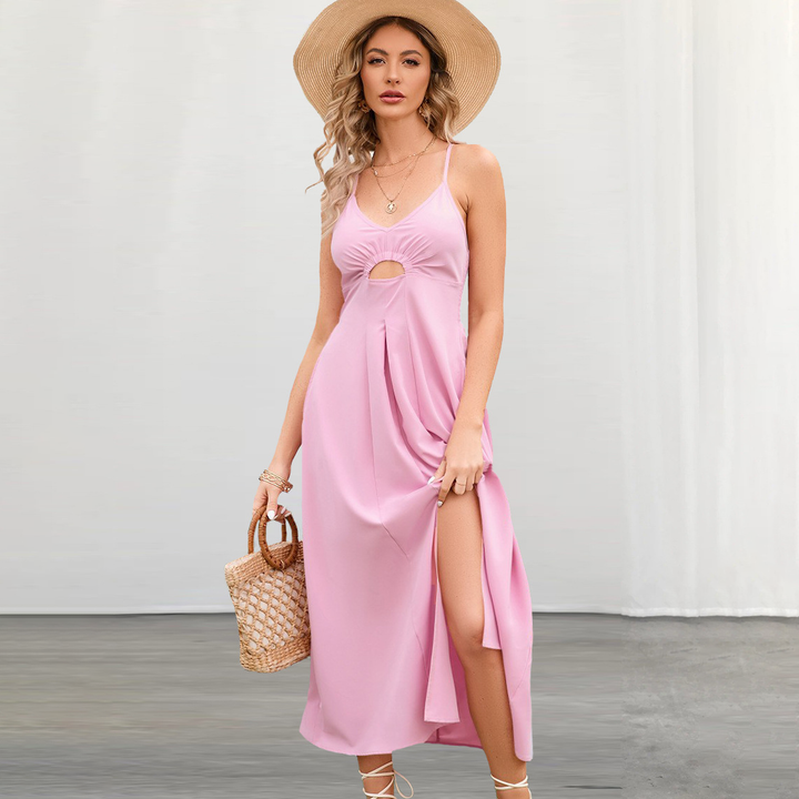 Sleeveless V-neck cutout slit maxi dress