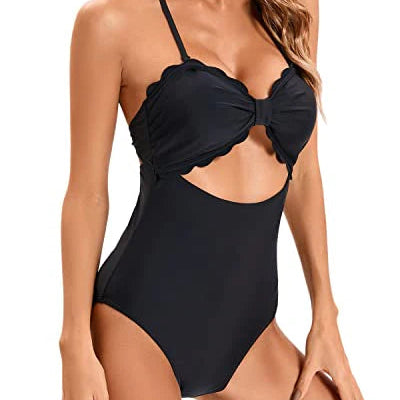 Lace Hanging Neck Backless One-piece Swimsuit