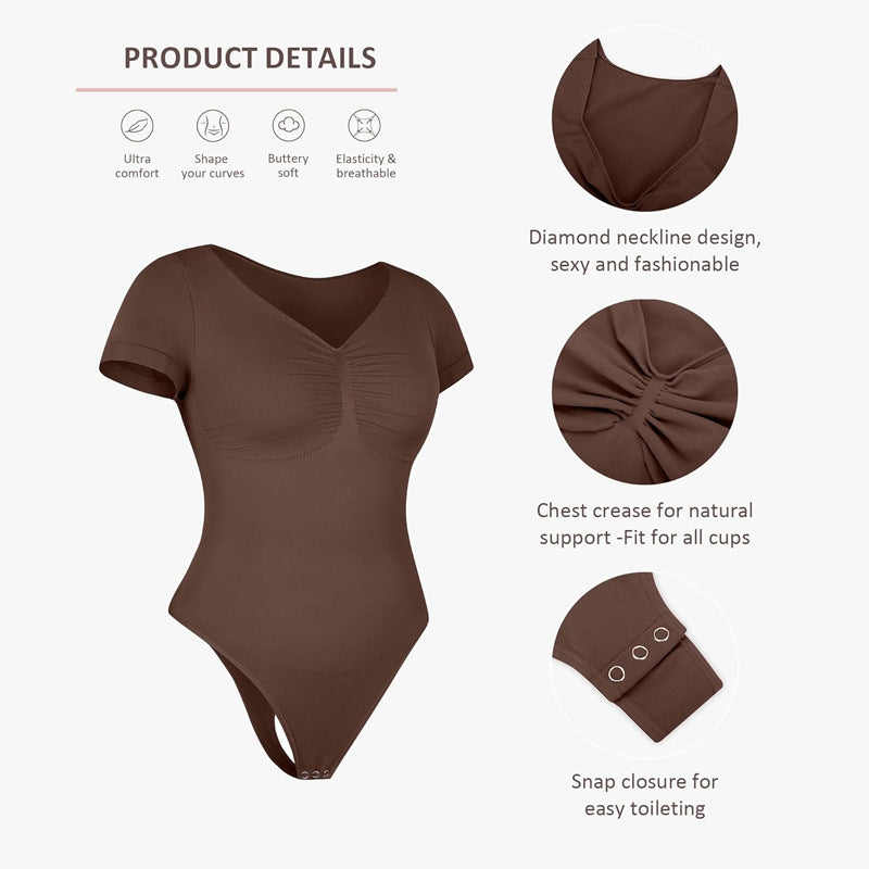 Seamless short-sleeved thong bodysuit