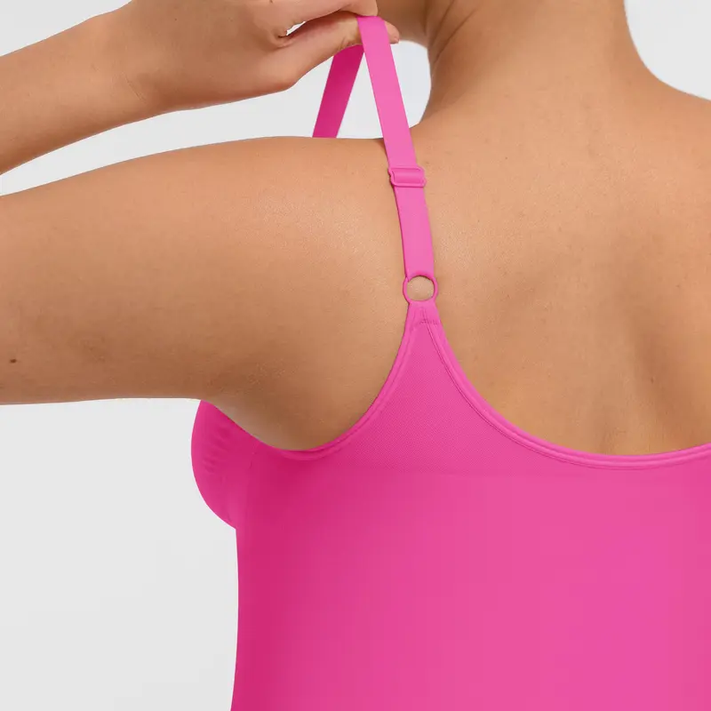 High-elastic zipper V-neck camisole bodysuit