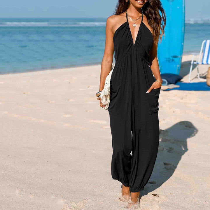 Women's lace-up wide-leg jumpsuit
