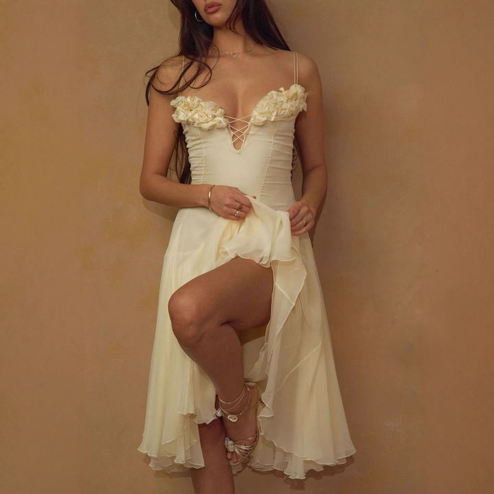 3D floral deep V dress