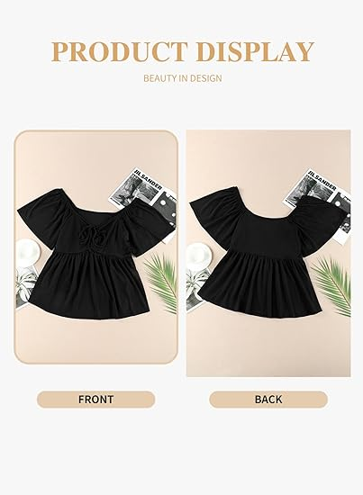 U-neck tie-waist puff sleeve top