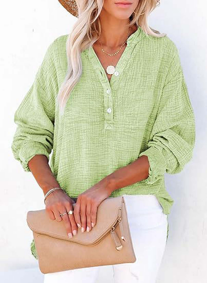 Solid color pleated long-sleeved shirt