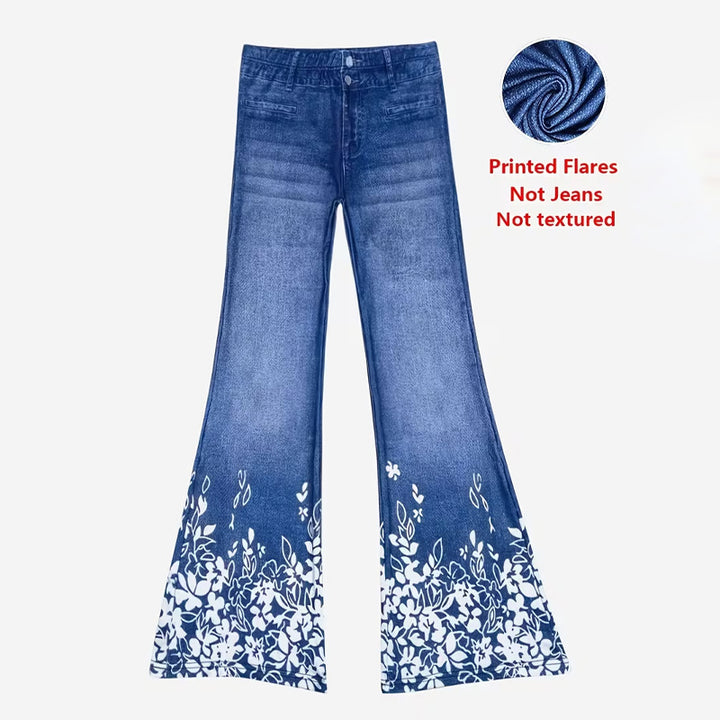 Elastic waist faux denim bootcut pants
