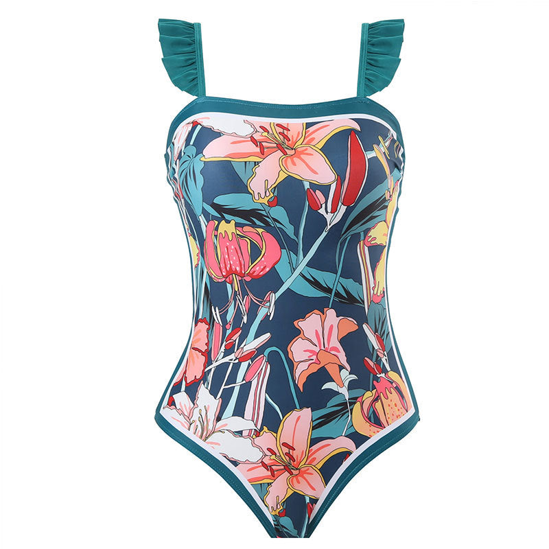 Fashion Printed Lace Straps Swimsuit