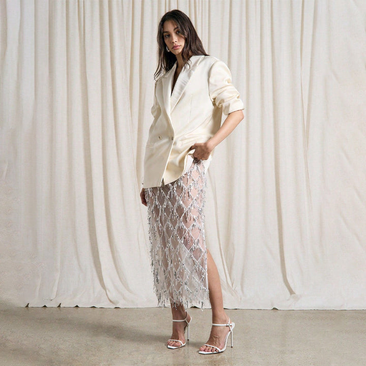 Tassel Sequin Midi Skirt