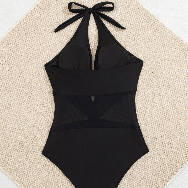 Deep V-neck mesh one-piece swimsuit