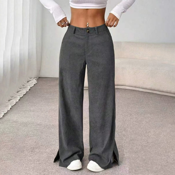 Soft Corduroy Slit Wide-Leg Pants