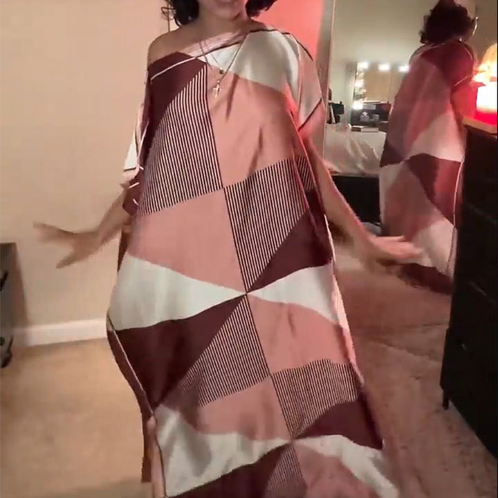 Geometric color-blocked satin robe
