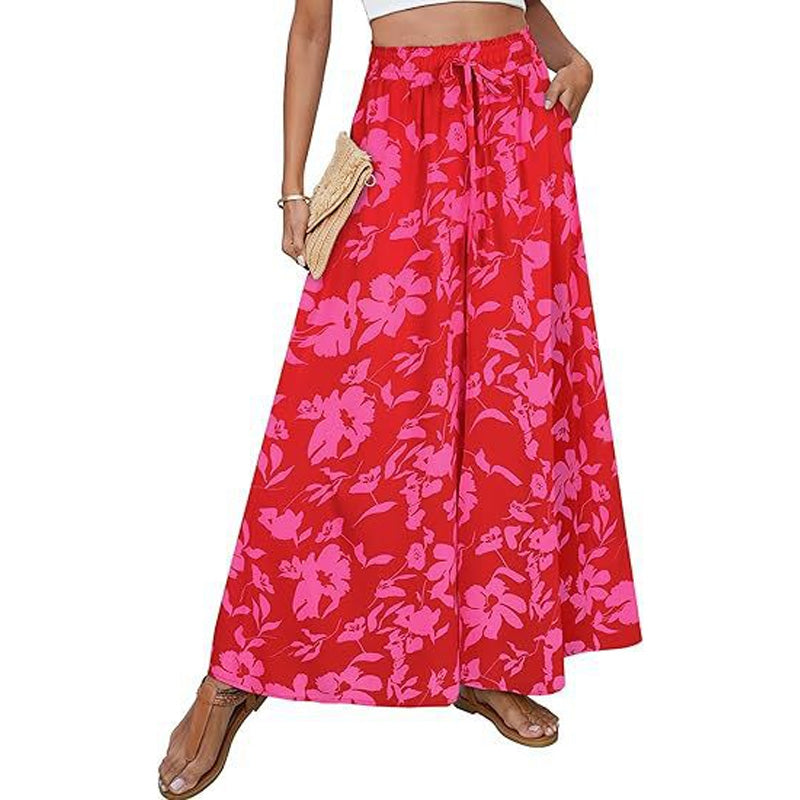 High-waisted flowy floral wide-leg pants