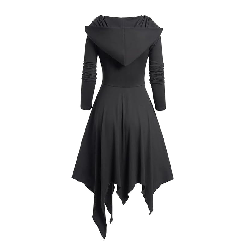 Tie-up hooded asymmetrical dress