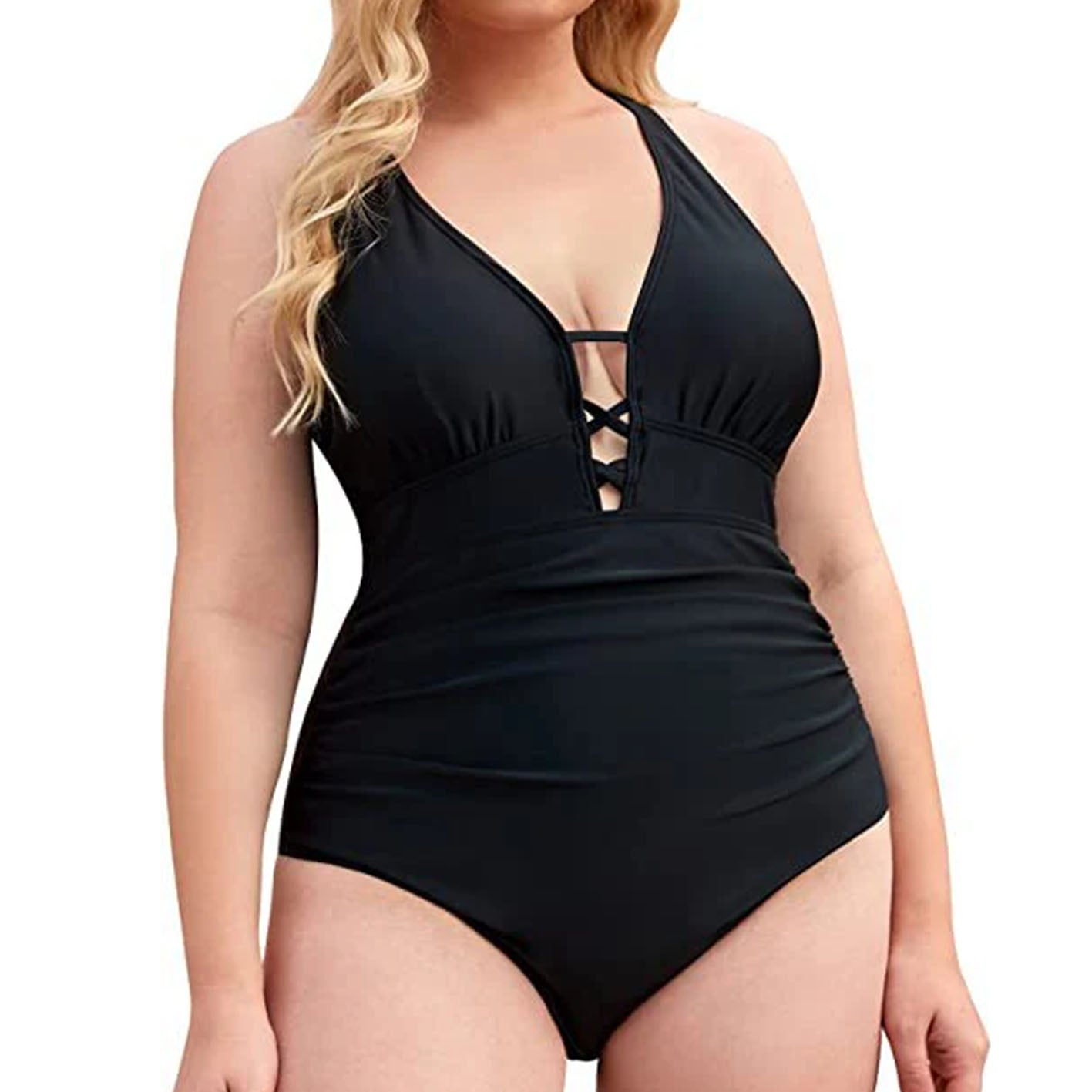 Plus Size Slimming Tummy V-Neck One-piece Swimsuit