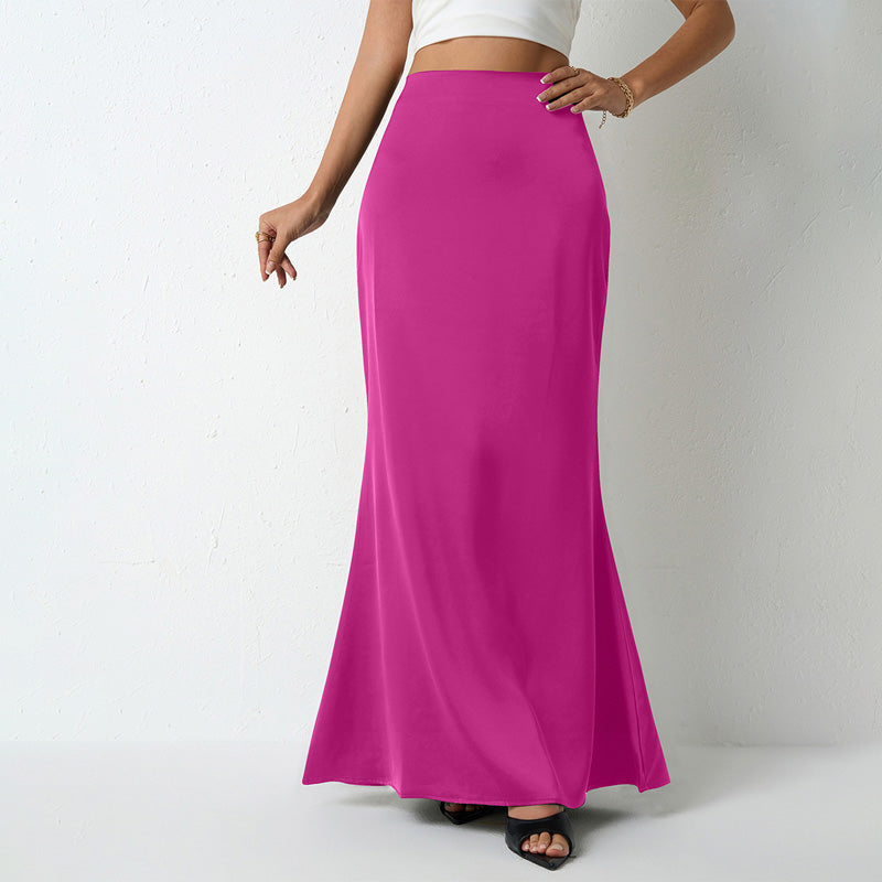 Solid Color Satin Midi Skirt