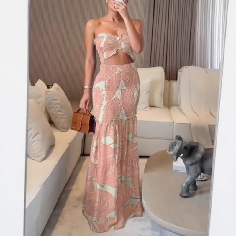 Strapless ruched maxi dress set