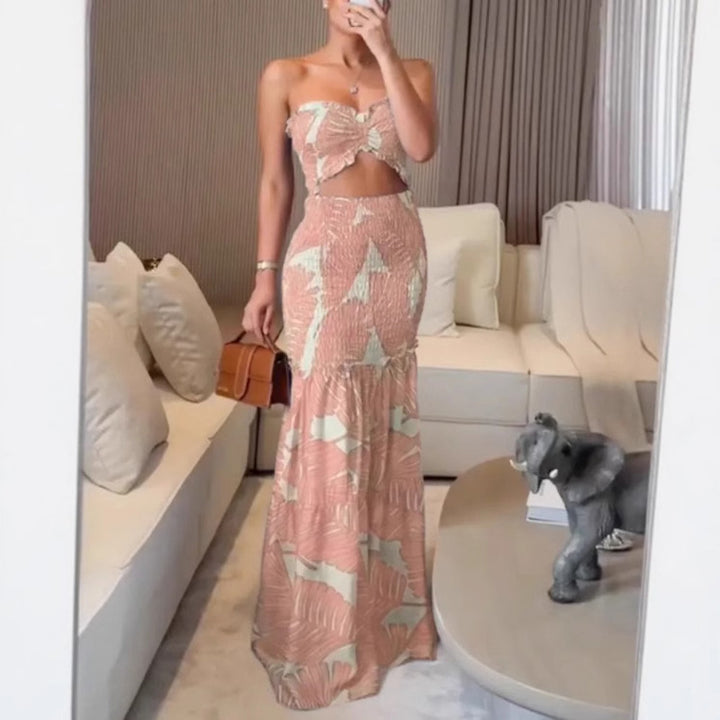 Strapless ruched maxi dress set