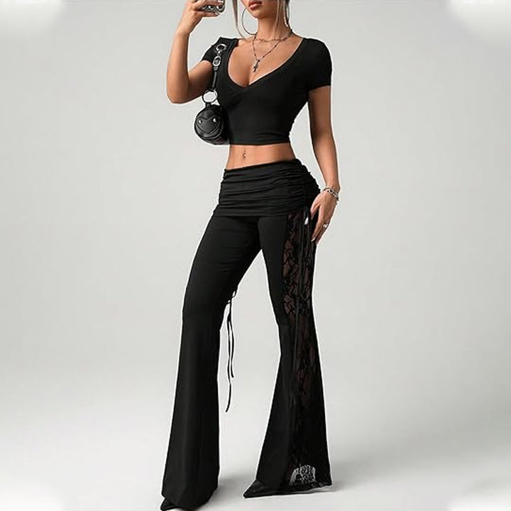 Lace-trimmed flared pants