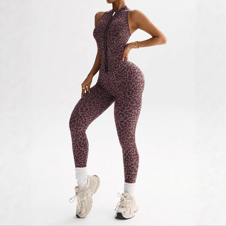 Leopard Print Backless Slim-Fit Halter Jumpsuit