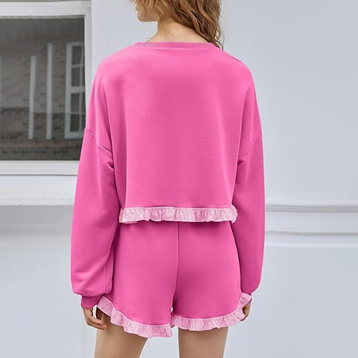 Striped Ruffled Sweatshirt and Shorts Set