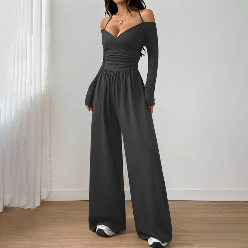 Solid Color Off-Shoulder Casual Jumpsuit