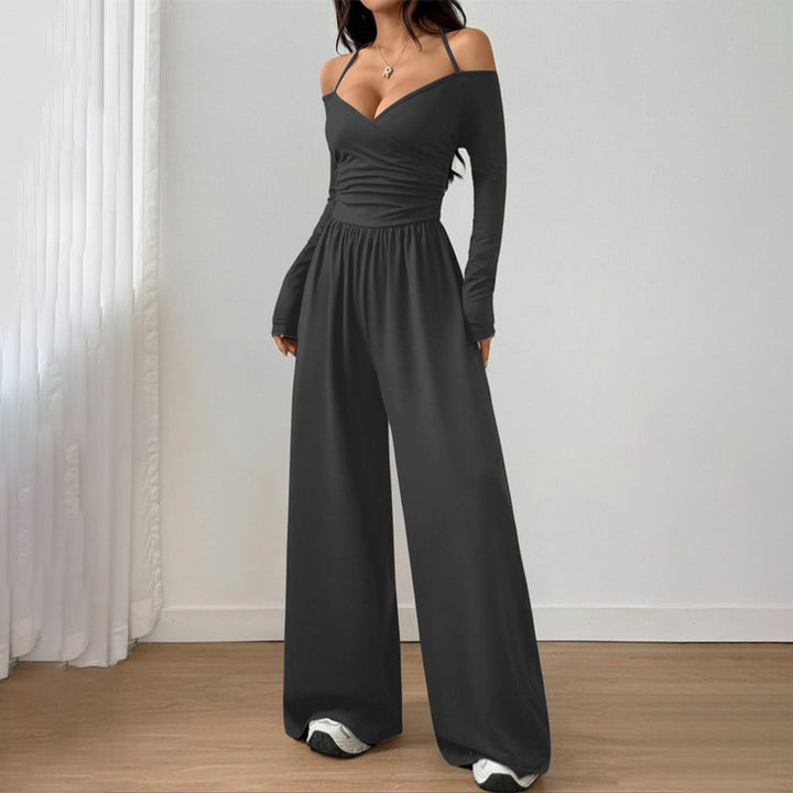Solid Color Off-Shoulder Casual Jumpsuit