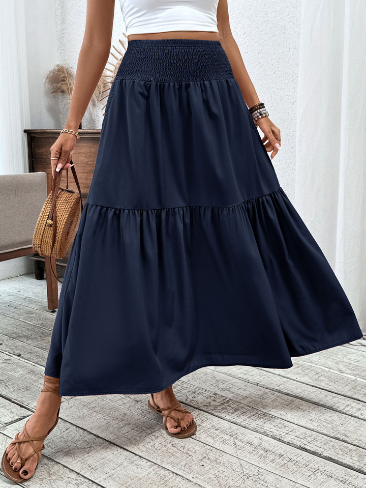 Floral print three-layer patchwork long skirt