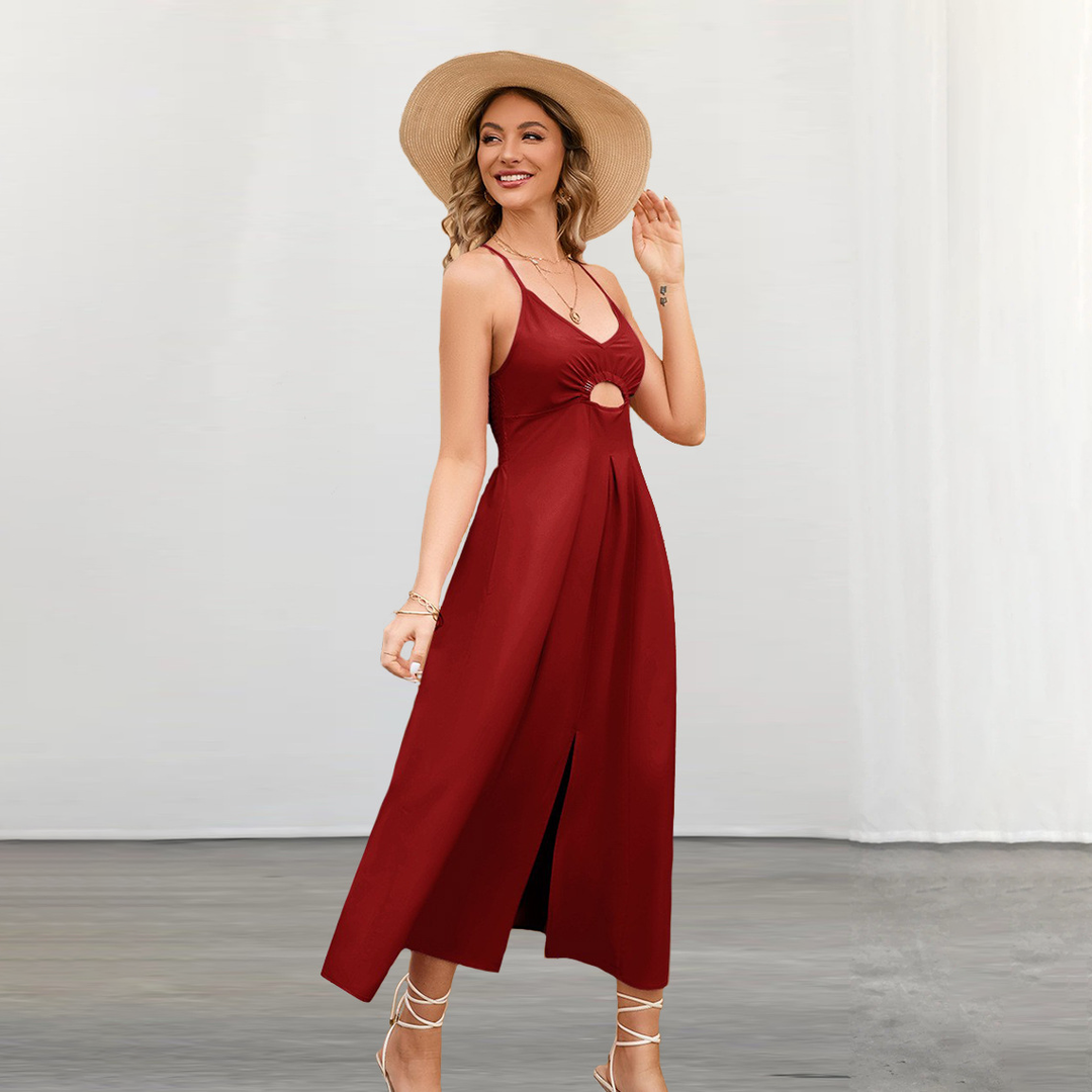 Sleeveless V-neck cutout slit maxi dress