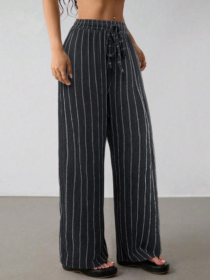 Loose striped drawstring wide-leg pants