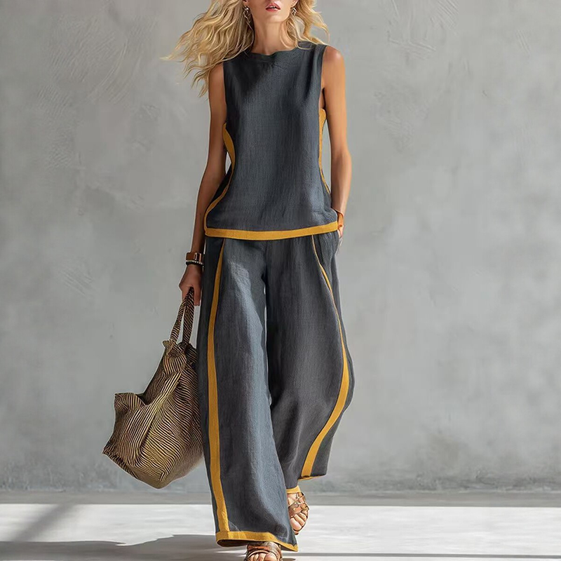 Sleeveless Colorblock Summer Two-Piece Set